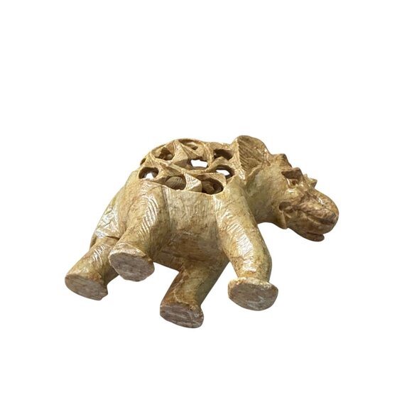 Hand Carved Soapstone Elephant Figurine with Intricate Jali Work Sculpture - Picture 4 of 9